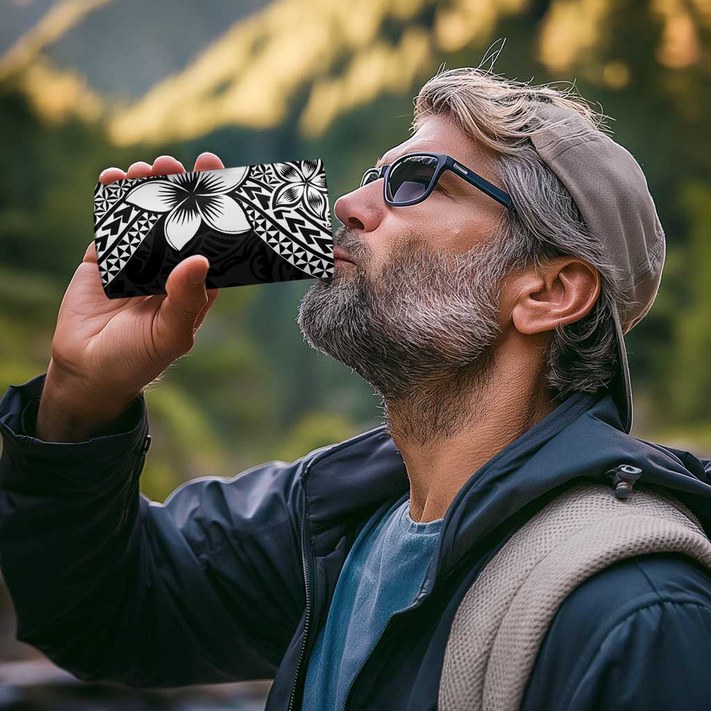 Lotu Tamaiti White Sunday 4 in 1 Can Cooler Tumbler Pacific Plumeria Flowers - Black Version