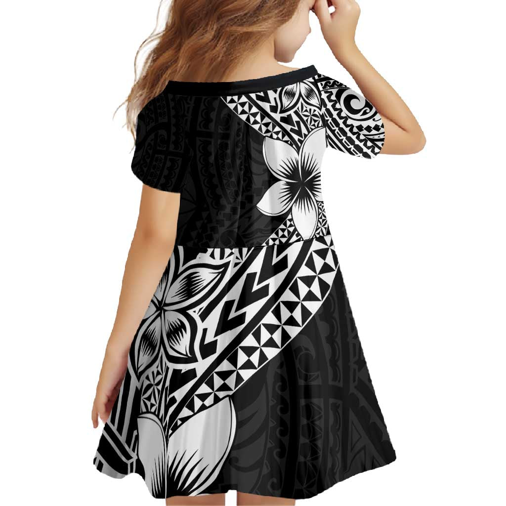 Lotu Tamaiti White Sunday Family Matching Long Sleeve Bodycon Dress and Hawaiian Shirt Pacific Plumeria Flowers - Black Version LT9 - Polynesian Pride