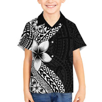 Lotu Tamaiti White Sunday Family Matching Long Sleeve Bodycon Dress and Hawaiian Shirt Pacific Plumeria Flowers - Black Version LT9 Son's Shirt Black - Polynesian Pride