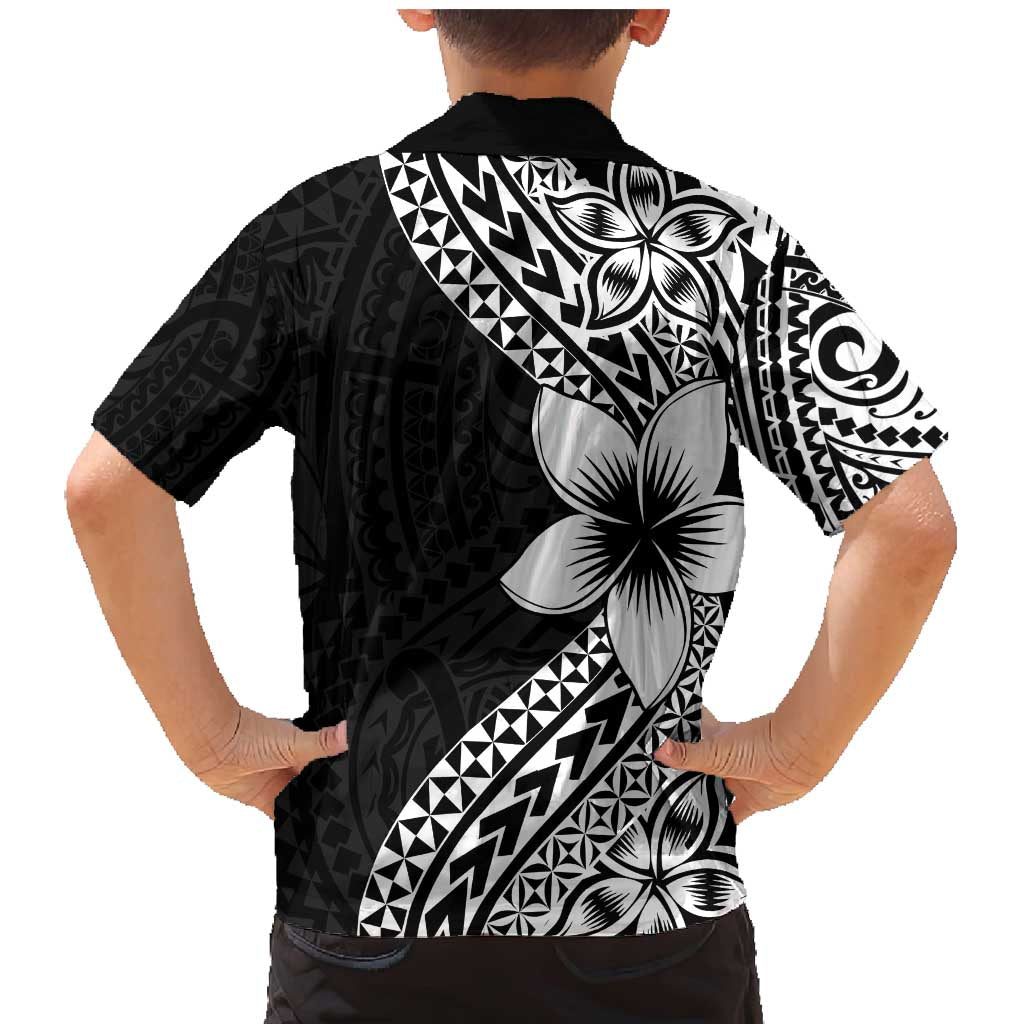 Lotu Tamaiti White Sunday Family Matching Mermaid Dress and Hawaiian Shirt Pacific Plumeria Flowers - Black Version LT9 - Polynesian Pride