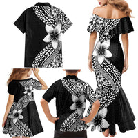 Lotu Tamaiti White Sunday Family Matching Mermaid Dress and Hawaiian Shirt Pacific Plumeria Flowers - Black Version LT9 - Polynesian Pride