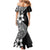 Lotu Tamaiti White Sunday Family Matching Mermaid Dress and Hawaiian Shirt Pacific Plumeria Flowers - Black Version
