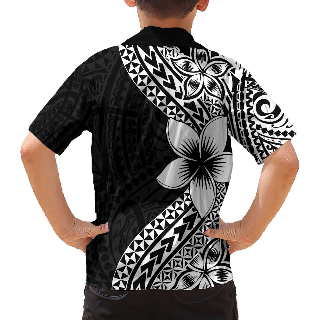 Lotu Tamaiti White Sunday Family Matching Short Sleeve Bodycon Dress and Hawaiian Shirt Pacific Plumeria Flowers - Black Version LT9 - Polynesian Pride