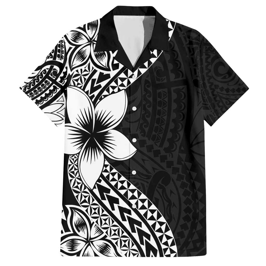 Lotu Tamaiti White Sunday Family Matching Short Sleeve Bodycon Dress and Hawaiian Shirt Pacific Plumeria Flowers - Black Version LT9 Dad's Shirt - Short Sleeve Black - Polynesian Pride