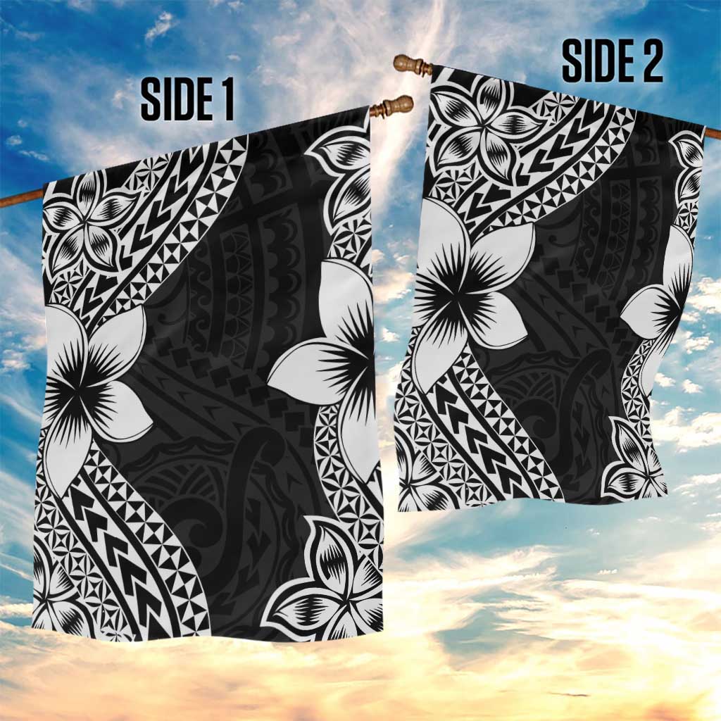 Lotu Tamaiti White Sunday Garden Flag Pacific Plumeria Flowers - Black Version