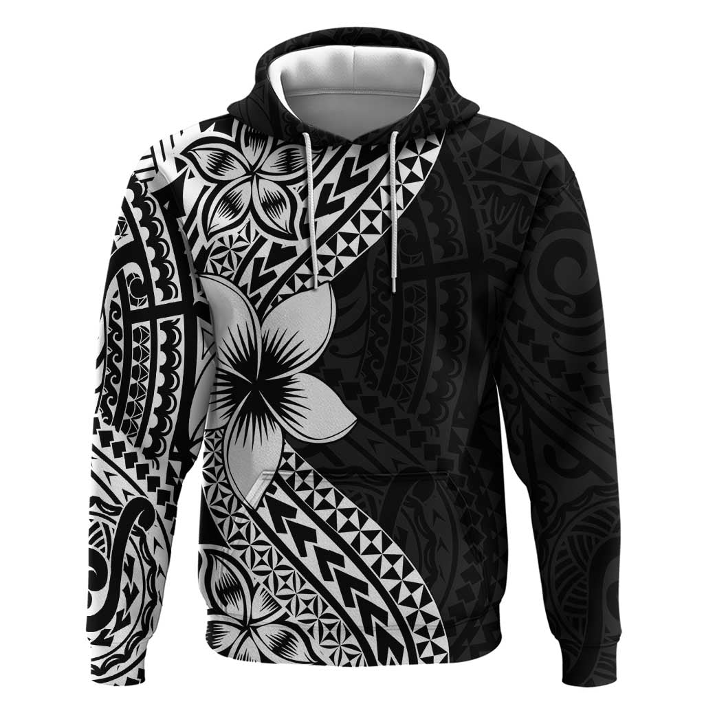 Lotu Tamaiti White Sunday Hoodie Pacific Plumeria Flowers - Black Version