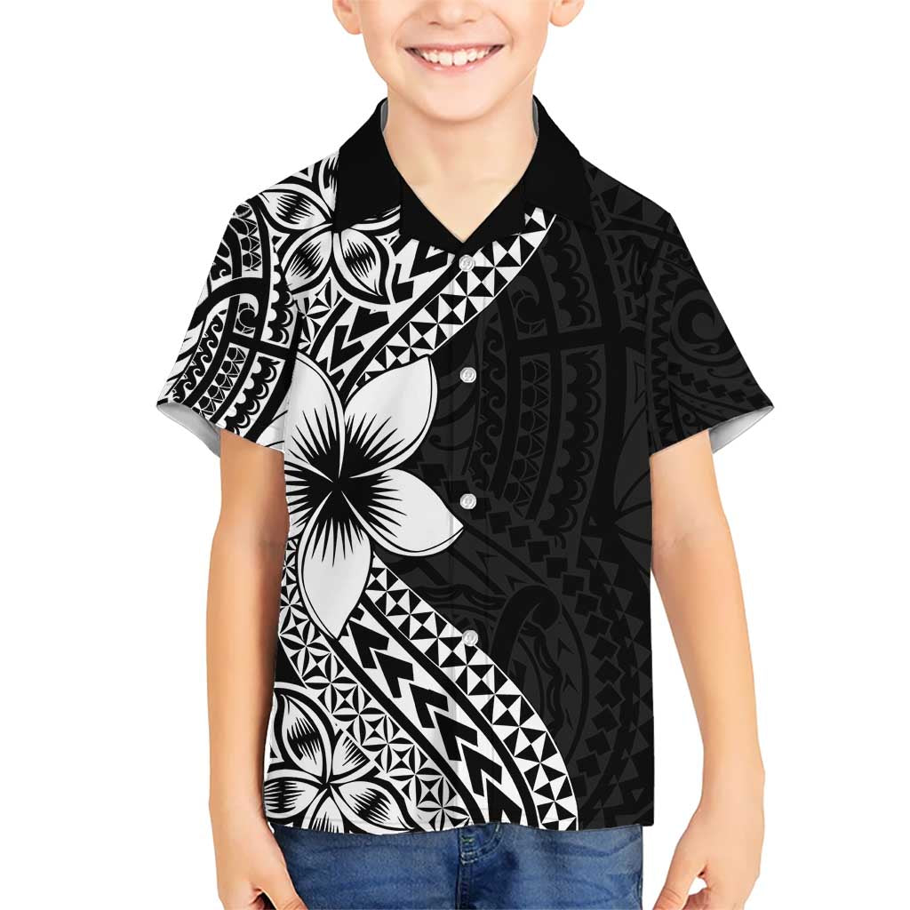Lotu Tamaiti White Sunday Kid Hawaiian Shirt Pacific Plumeria Flowers - Black Version