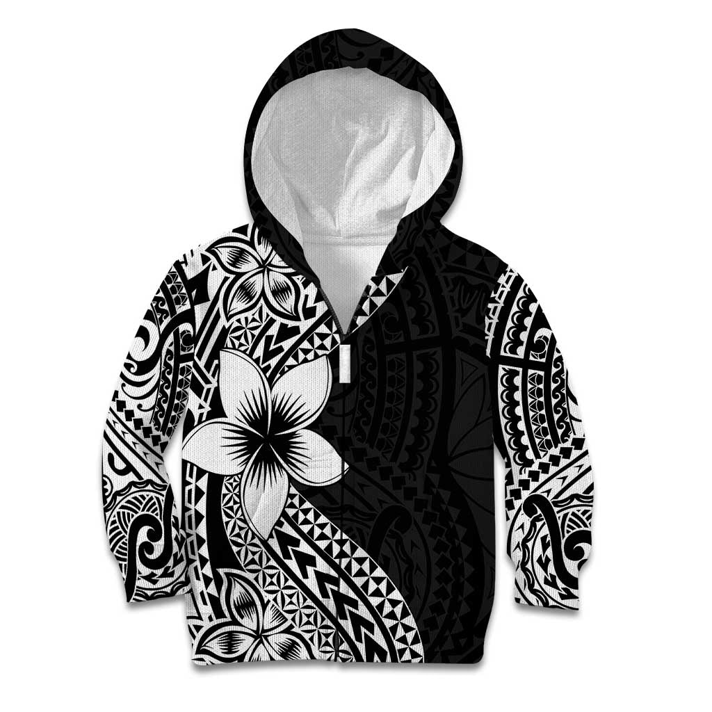 Lotu Tamaiti White Sunday Kid Hoodie Pacific Plumeria Flowers - Black Version