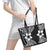 Lotu Tamaiti White Sunday Leather Tote Bag Pacific Plumeria Flowers - Black Version