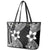 Lotu Tamaiti White Sunday Leather Tote Bag Pacific Plumeria Flowers - Black Version