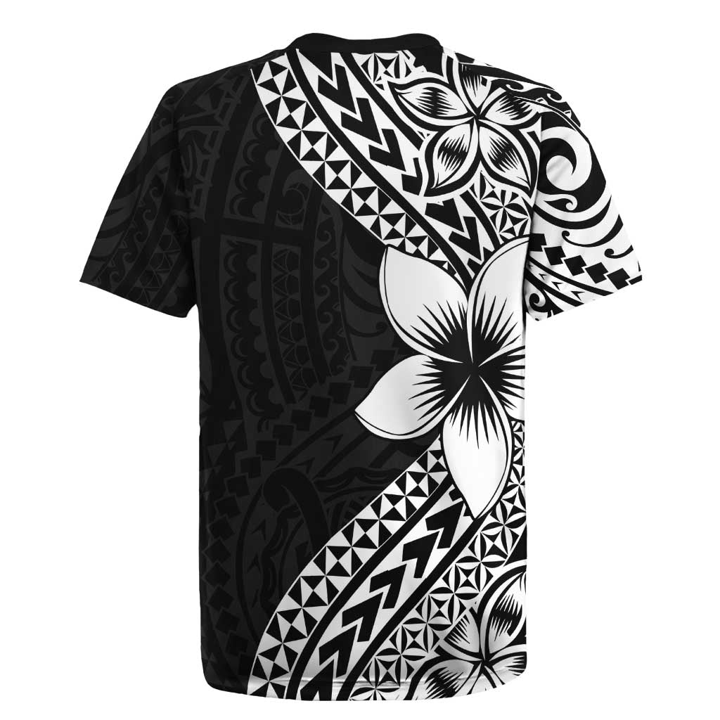 Lotu Tamaiti White Sunday Rugby Jersey Pacific Plumeria Flowers - Black Version