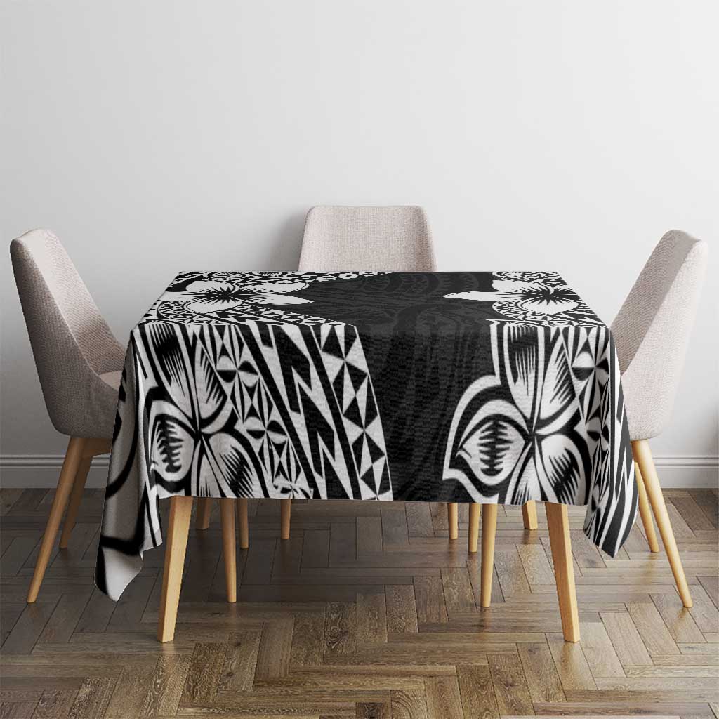Lotu Tamaiti White Sunday Tablecloth Pacific Plumeria Flowers - Black Version