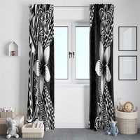 Lotu Tamaiti White Sunday Window Curtain Pacific Plumeria Flowers - Black Version