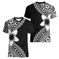 Lotu Tamaiti White Sunday Women V-Neck T-Shirt Pacific Plumeria Flowers - Black Version