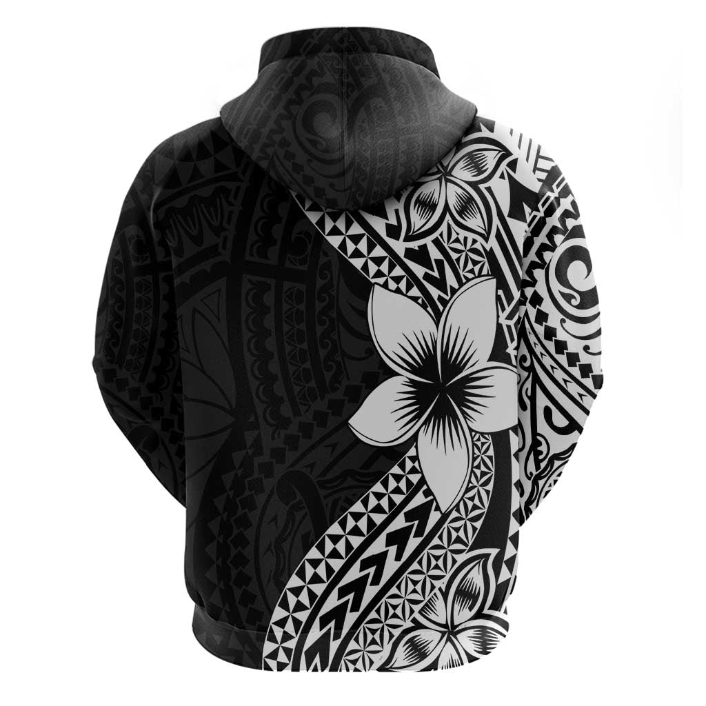 Lotu Tamaiti White Sunday Zip Hoodie Pacific Plumeria Flowers - Black Version