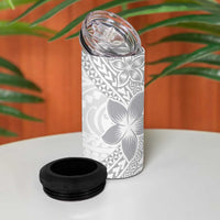 Lotu Tamaiti White Sunday 4 in 1 Can Cooler Tumbler Pacific Plumeria Flowers - White Version