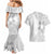 Lotu Tamaiti White Sunday Couples Matching Mermaid Dress and Hawaiian Shirt Pacific Plumeria Flowers - White Version