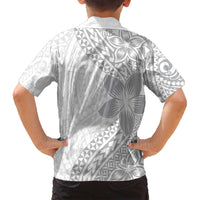Lotu Tamaiti White Sunday Family Matching Long Sleeve Bodycon Dress and Hawaiian Shirt Pacific Plumeria Flowers - White Version LT9 - Polynesian Pride