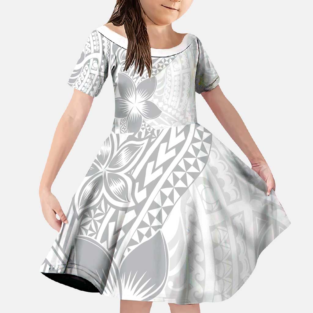Lotu Tamaiti White Sunday Family Matching Long Sleeve Bodycon Dress and Hawaiian Shirt Pacific Plumeria Flowers - White Version LT9 Daughter's Dress White - Polynesian Pride