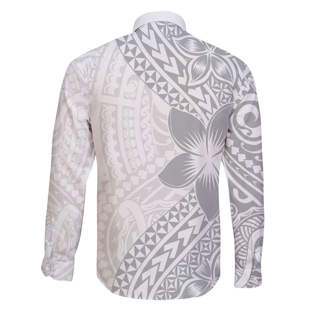 Lotu Tamaiti White Sunday Family Matching Long Sleeve Bodycon Dress and Hawaiian Shirt Pacific Plumeria Flowers - White Version LT9 - Polynesian Pride