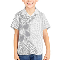 Lotu Tamaiti White Sunday Family Matching Long Sleeve Bodycon Dress and Hawaiian Shirt Pacific Plumeria Flowers - White Version LT9 Son's Shirt White - Polynesian Pride