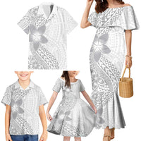 Lotu Tamaiti White Sunday Family Matching Mermaid Dress and Hawaiian Shirt Pacific Plumeria Flowers - White Version LT9 - Polynesian Pride