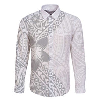 Lotu Tamaiti White Sunday Family Matching Mermaid Dress and Hawaiian Shirt Pacific Plumeria Flowers - White Version LT9 Dad's Shirt - Long Sleeve White - Polynesian Pride