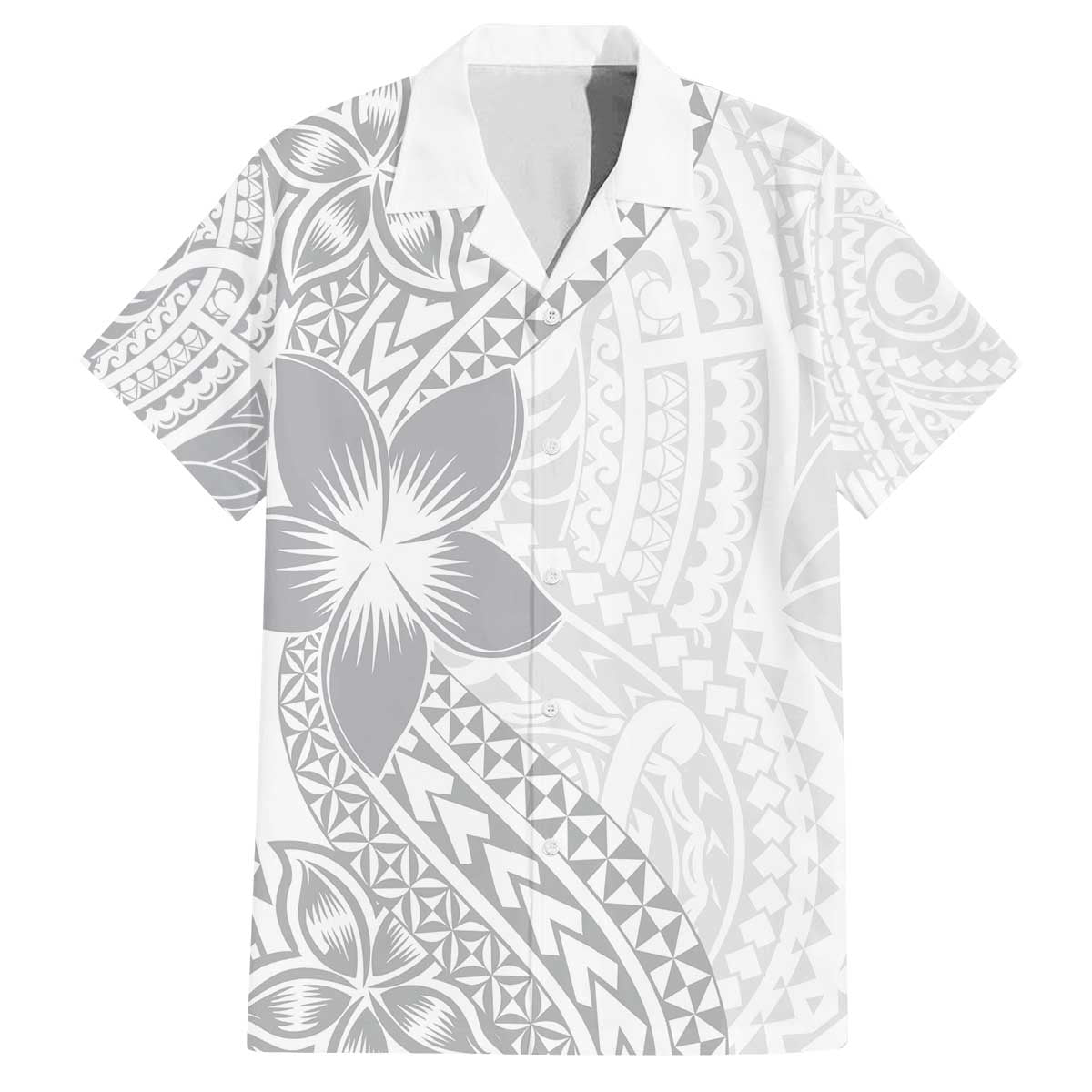 Lotu Tamaiti White Sunday Family Matching Puletasi and Hawaiian Shirt Pacific Plumeria Flowers - White Version LT9 Dad's Shirt - Short Sleeve White - Polynesian Pride