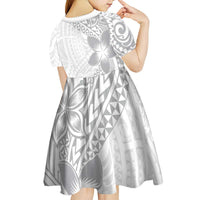 Lotu Tamaiti White Sunday Kid Short Sleeve Dress Pacific Plumeria Flowers - White Version