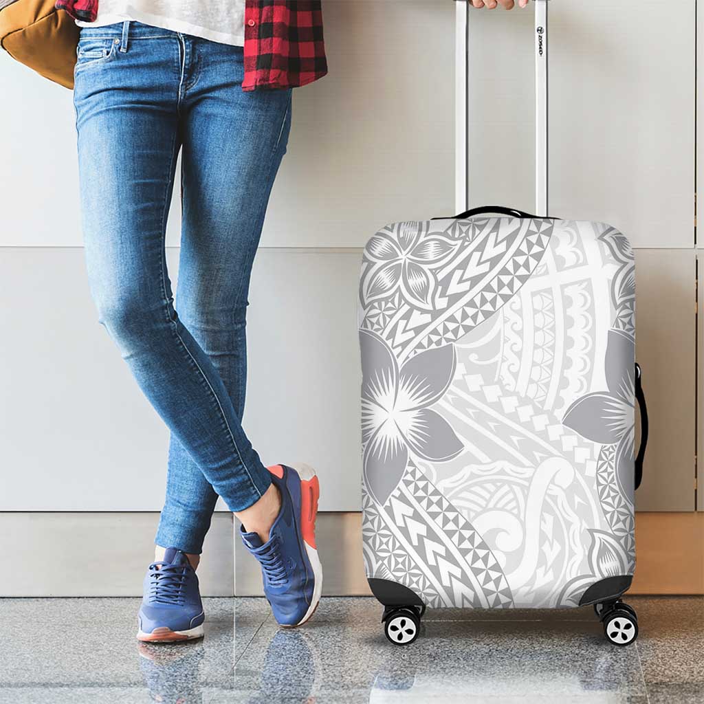Lotu Tamaiti White Sunday Luggage Cover Pacific Plumeria Flowers - White Version