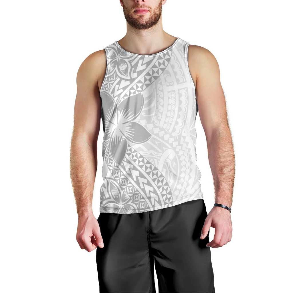 Lotu Tamaiti White Sunday Men Tank Top Pacific Plumeria Flowers - White Version