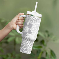Lotu Tamaiti White Sunday Tumbler With Handle Pacific Plumeria Flowers - White Version