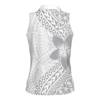 Lotu Tamaiti White Sunday Women Sleeveless Polo Shirt Pacific Plumeria Flowers - White Version