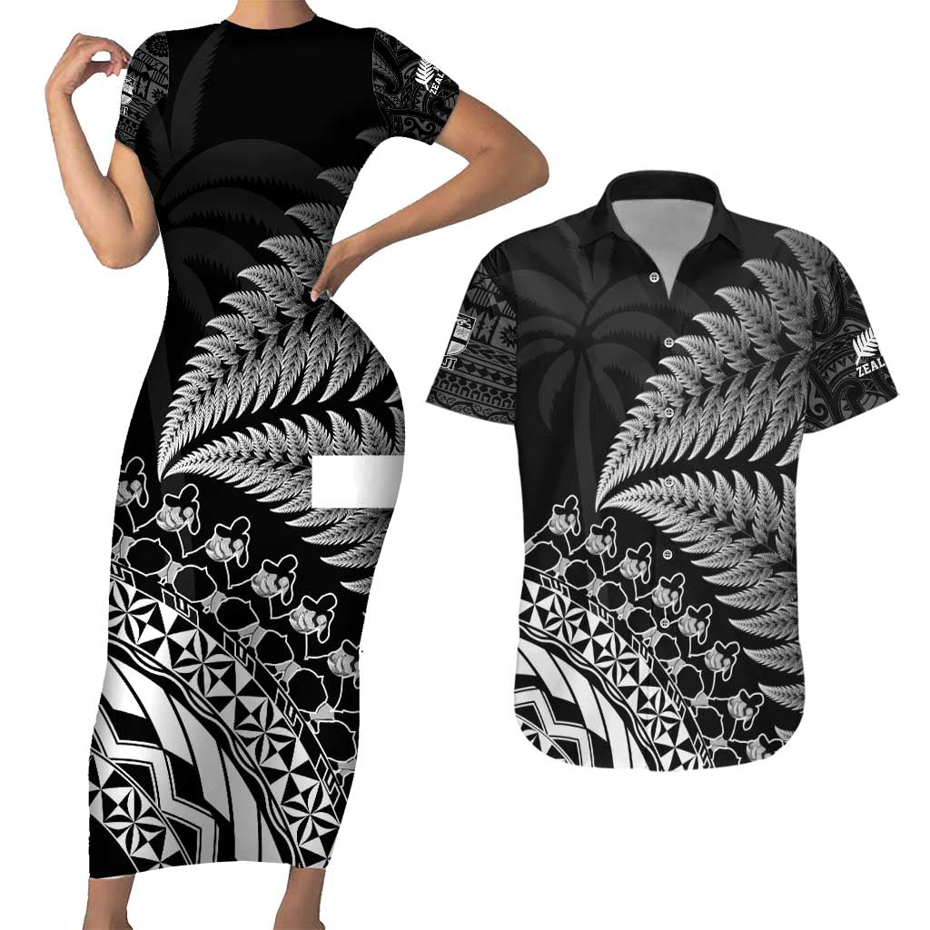 Custom Fiji New Zealand Rugby Couples Matching Short Sleeve Bodycon Dress and Hawaiian Shirt Cibi Dance with Black Fern