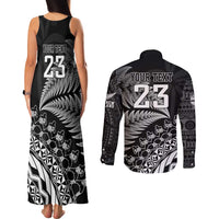 Custom Fiji New Zealand Rugby Couples Matching Tank Maxi Dress and Long Sleeve Button Shirt Cibi Dance with Black Fern
