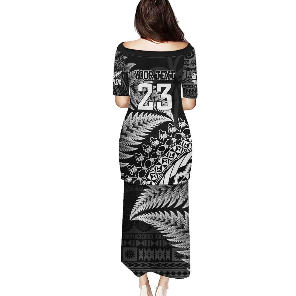 Custom Fiji New Zealand Rugby Puletasi Cibi Dance with Black Fern