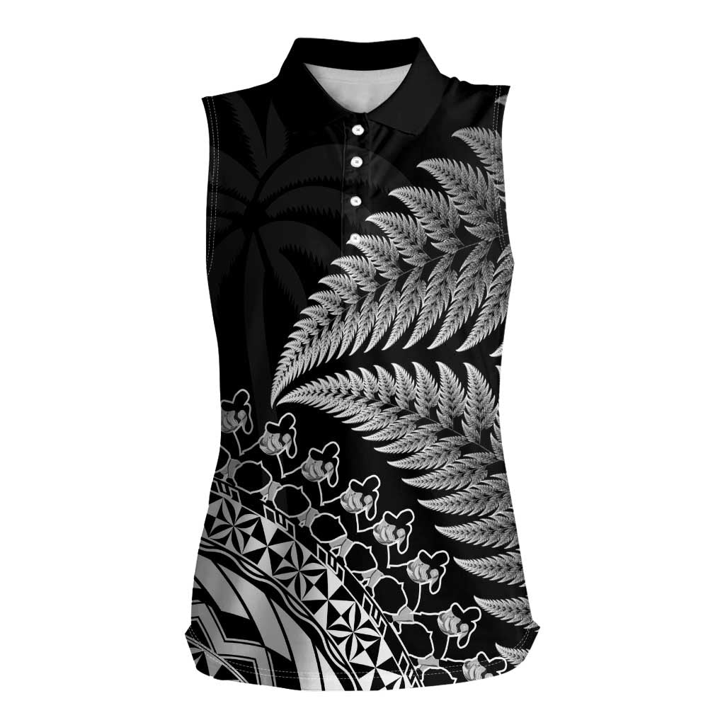 Custom Fiji New Zealand Rugby Women Sleeveless Polo Shirt Cibi Dance with Black Fern