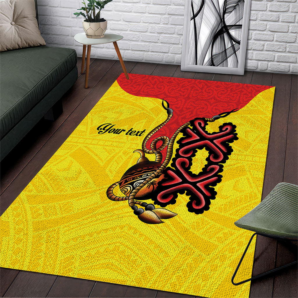 Personalised Papua New Guinea Oro Necklace Area Rug Gold Melanesia Traditional Pattern