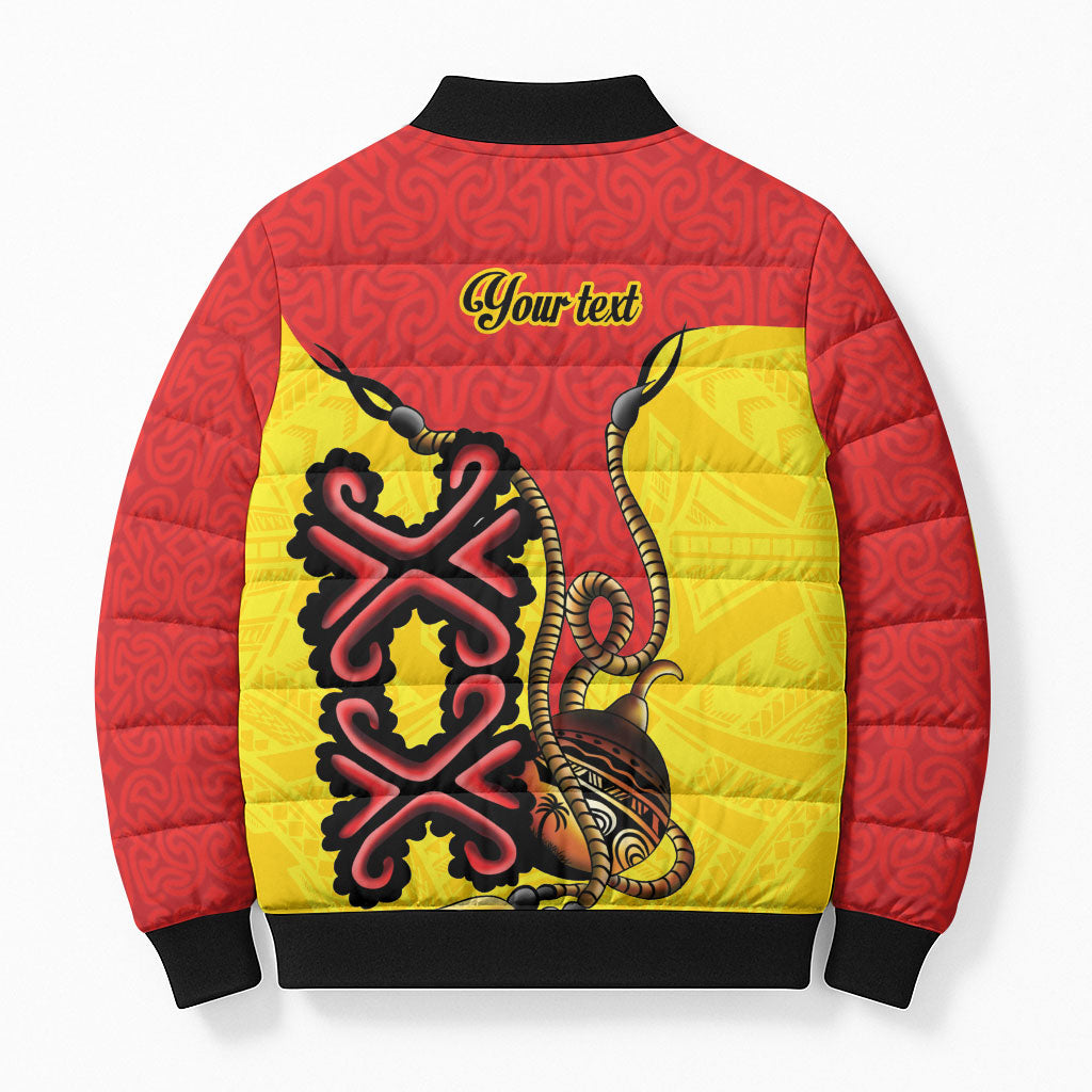 Personalised Papua New Guinea Oro Necklace Bomber Puffer Jacket Gold Melanesia Traditional Pattern