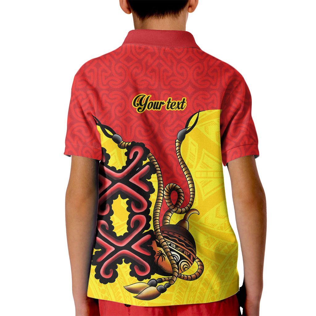 Personalised Papua New Guinea Oro Necklace Kid Polo Shirt Gold Melanesia Traditional Pattern