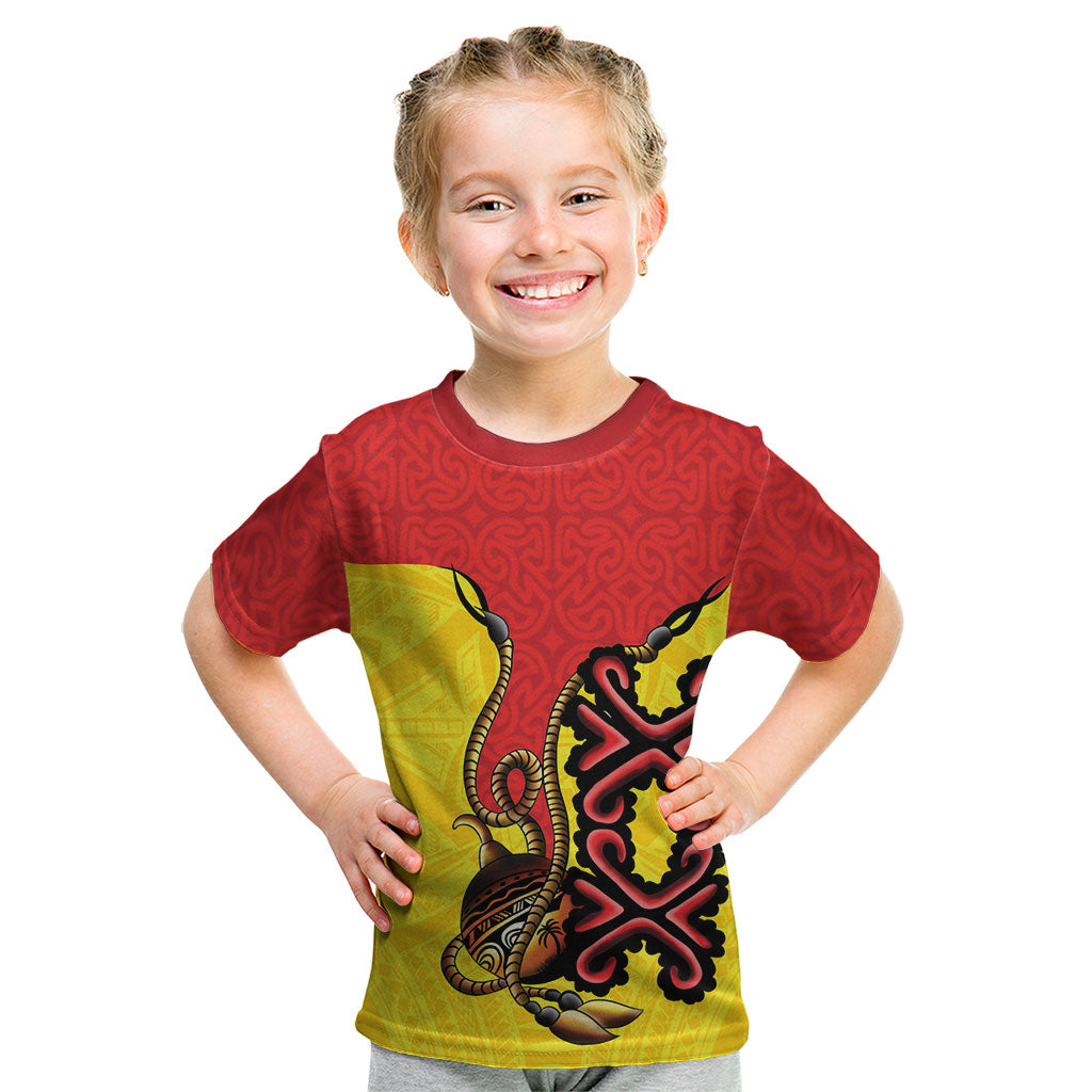 Personalised Papua New Guinea Oro Necklace Kid T Shirt Gold Melanesia Traditional Pattern
