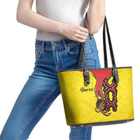 Personalised Papua New Guinea Oro Necklace Leather Tote Bag Gold Melanesia Traditional Pattern