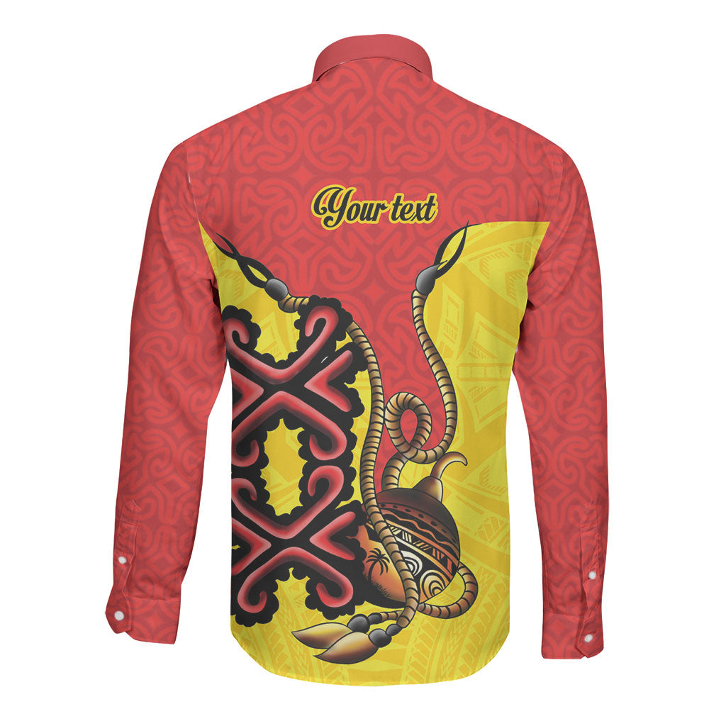 Personalised Papua New Guinea Oro Necklace Long Sleeve Button Shirt Gold Melanesia Traditional Pattern