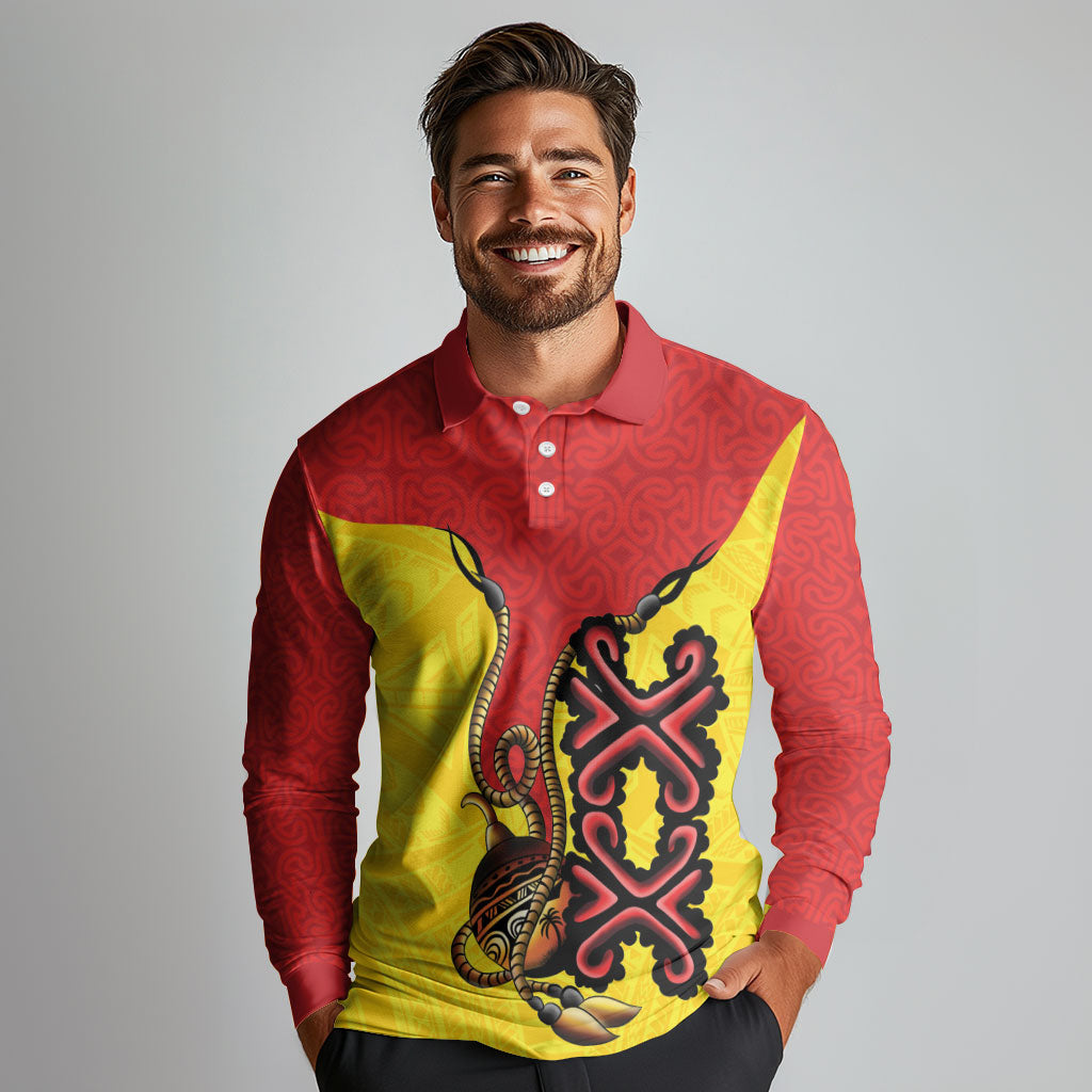 Personalised Papua New Guinea Oro Necklace Long Sleeve Polo Shirt Gold Melanesia Traditional Pattern