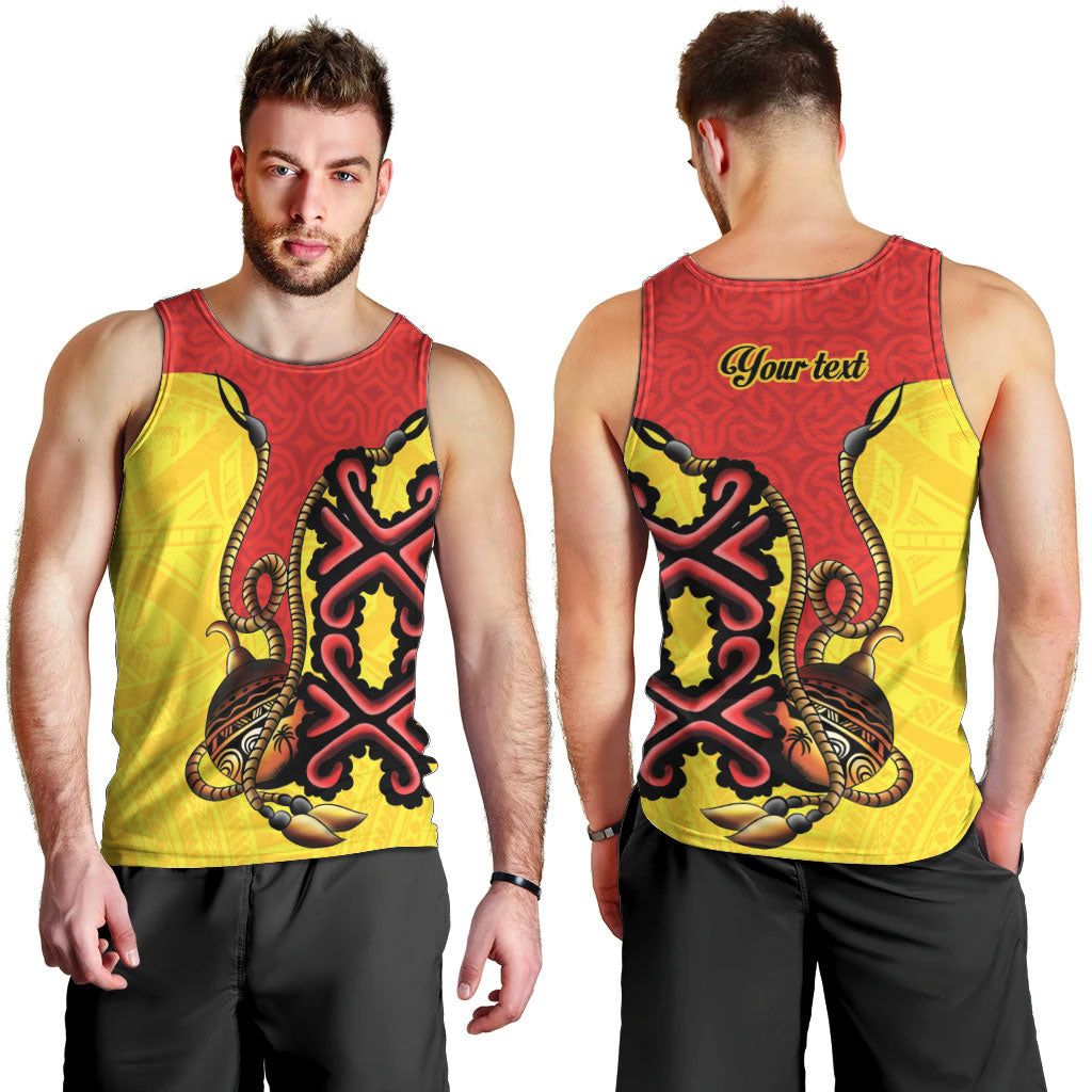 Personalised Papua New Guinea Oro Necklace Men Tank Top Gold Melanesia Traditional Pattern