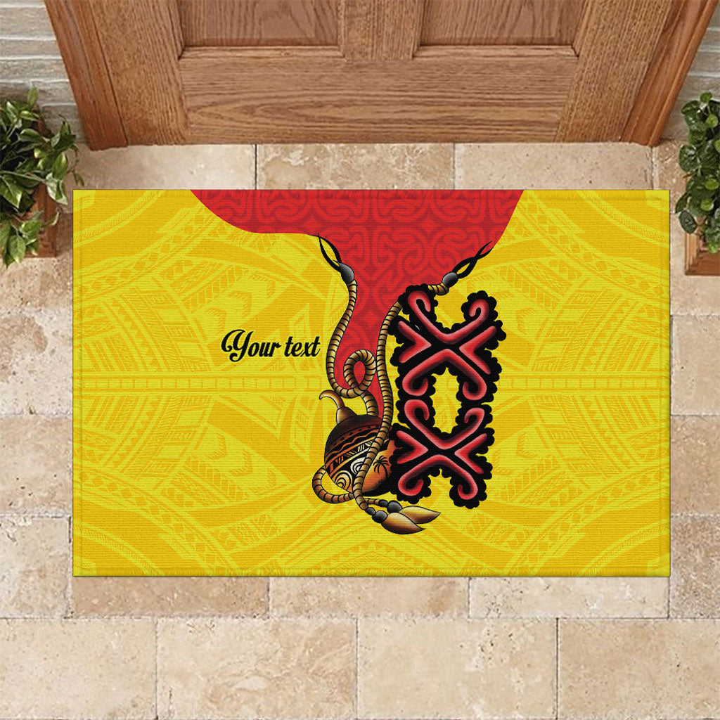 Personalised Papua New Guinea Oro Necklace Rubber Doormat Gold Melanesia Traditional Pattern