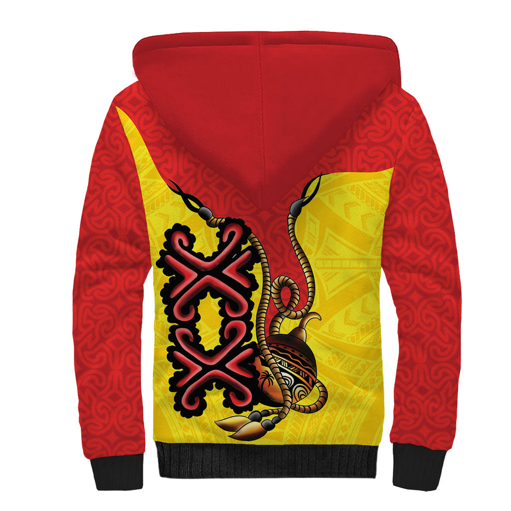 Personalised Papua New Guinea Oro Necklace Sherpa Hoodie Gold Melanesia Traditional Pattern