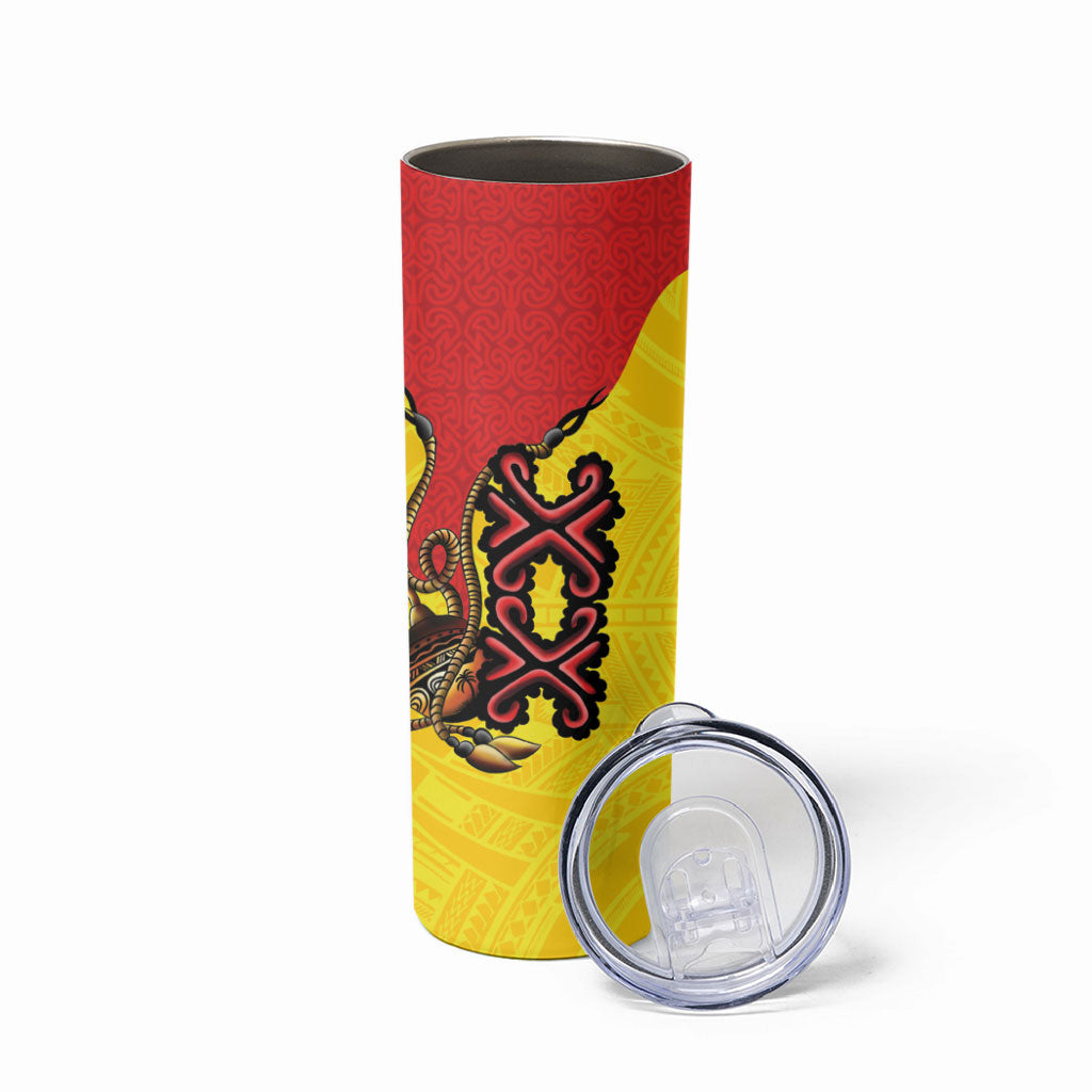 Personalised Papua New Guinea Oro Necklace Skinny Tumbler Gold Melanesia Traditional Pattern