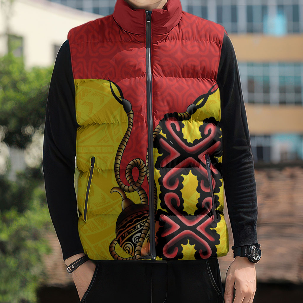 Personalised Papua New Guinea Oro Necklace Sleeveless Puffer Jacket Gold Melanesia Traditional Pattern