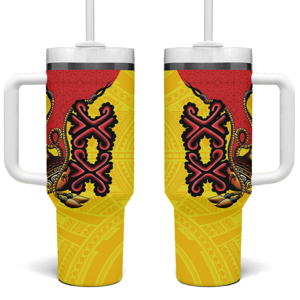 Personalised Papua New Guinea Oro Necklace Tumbler With Handle Gold Melanesia Traditional Pattern